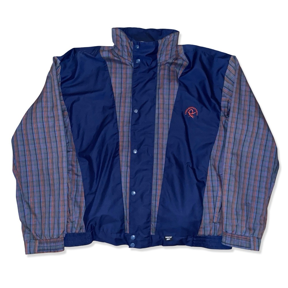 VIntage ProQuip Goretex Golf Jacket Full Zip Size XL Blue Navy / Plaid